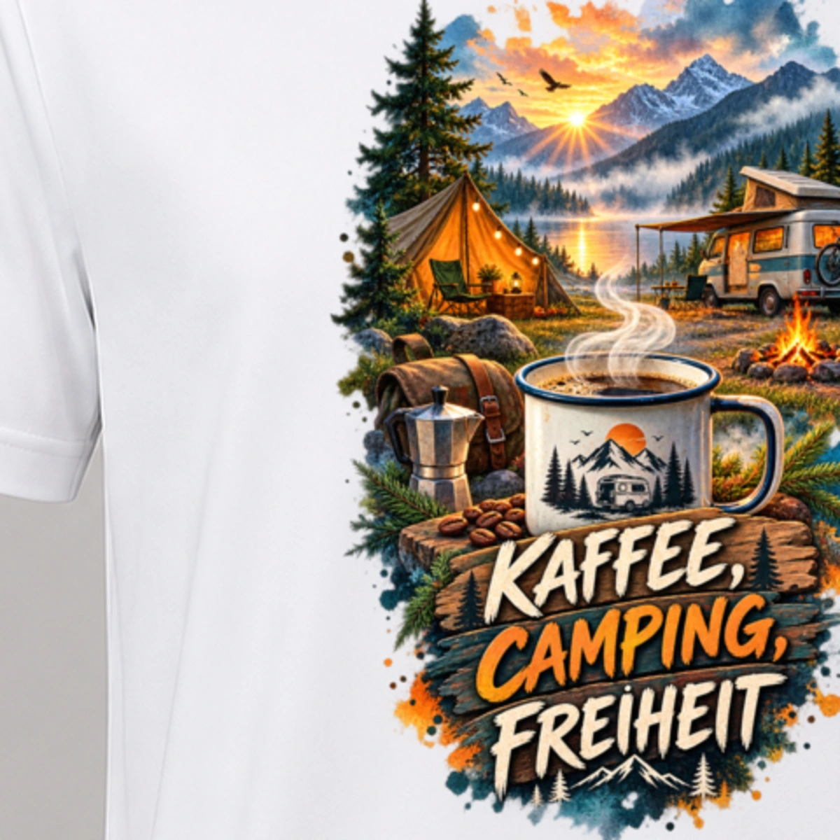 Kaffee Camping Freiheit T-Shirt Sublimation | Marketing-MV