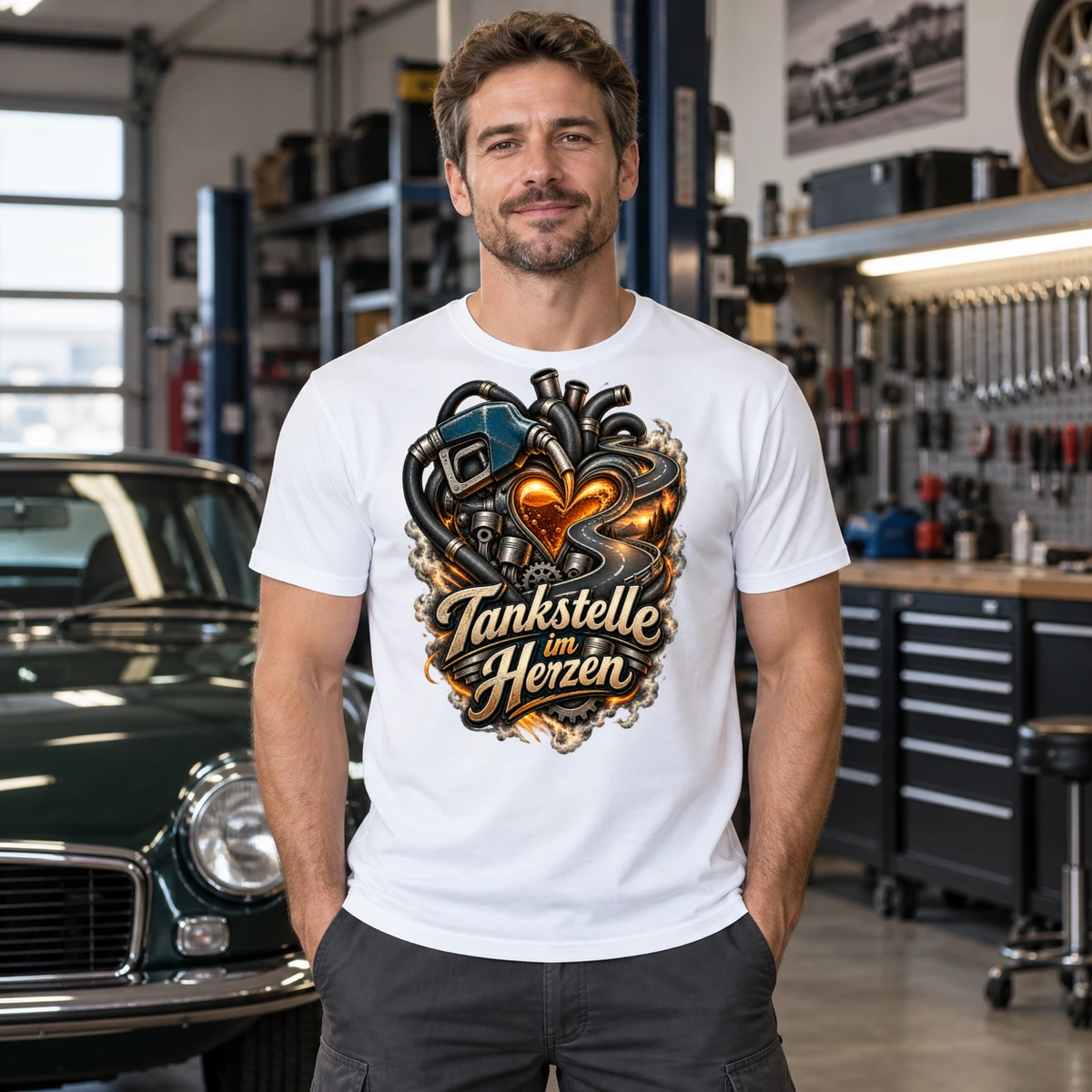Tankstelle im Herzen T-Shirt Sublimation | Marketing-MV