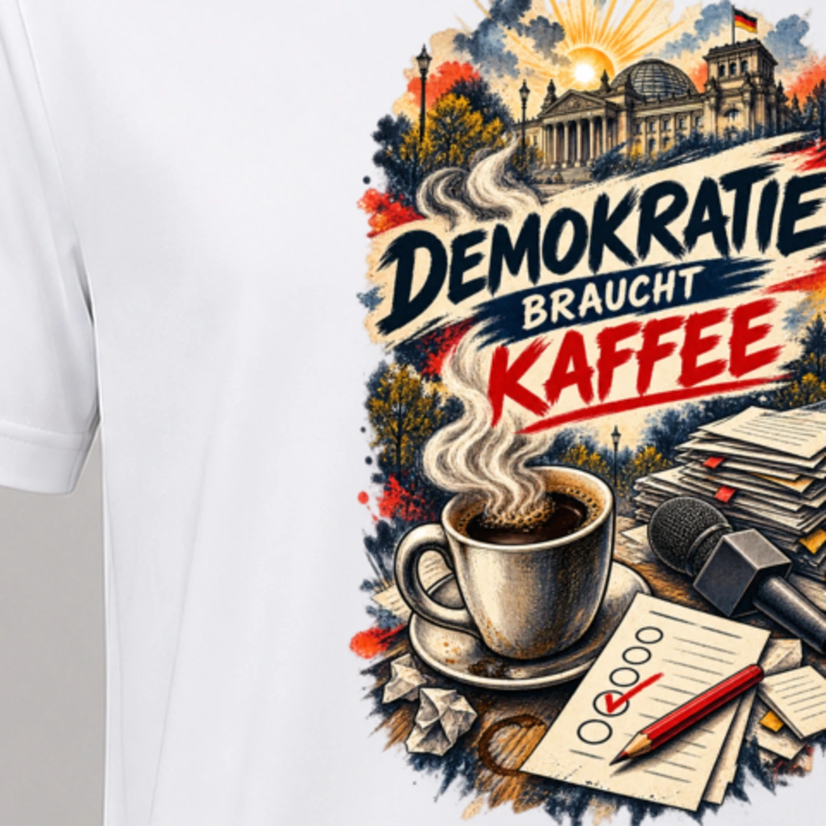 Demokratie braucht Kaffee T-Shirt Sublimation | Marketing-MV