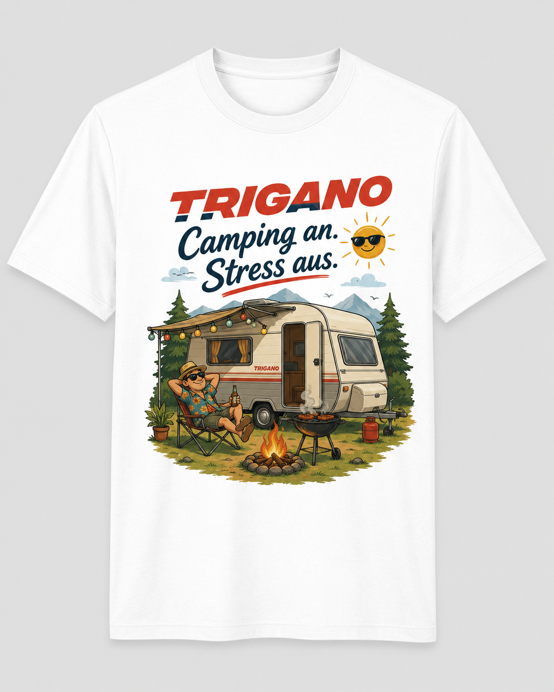 Trigano Camping an Stress aus – Camper T-Shirt