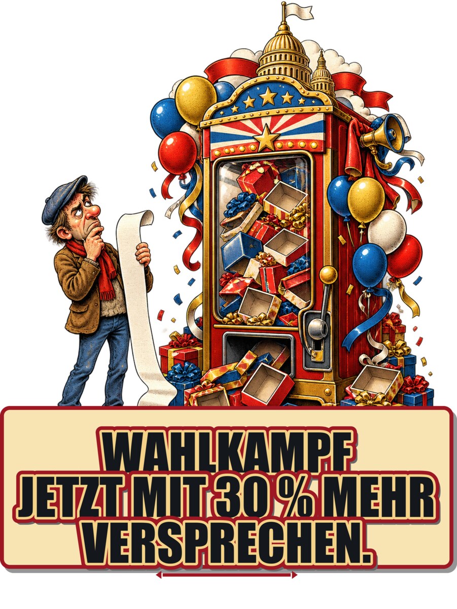 Wahlkampf — jetzt mit 30 % mehr Versprechen