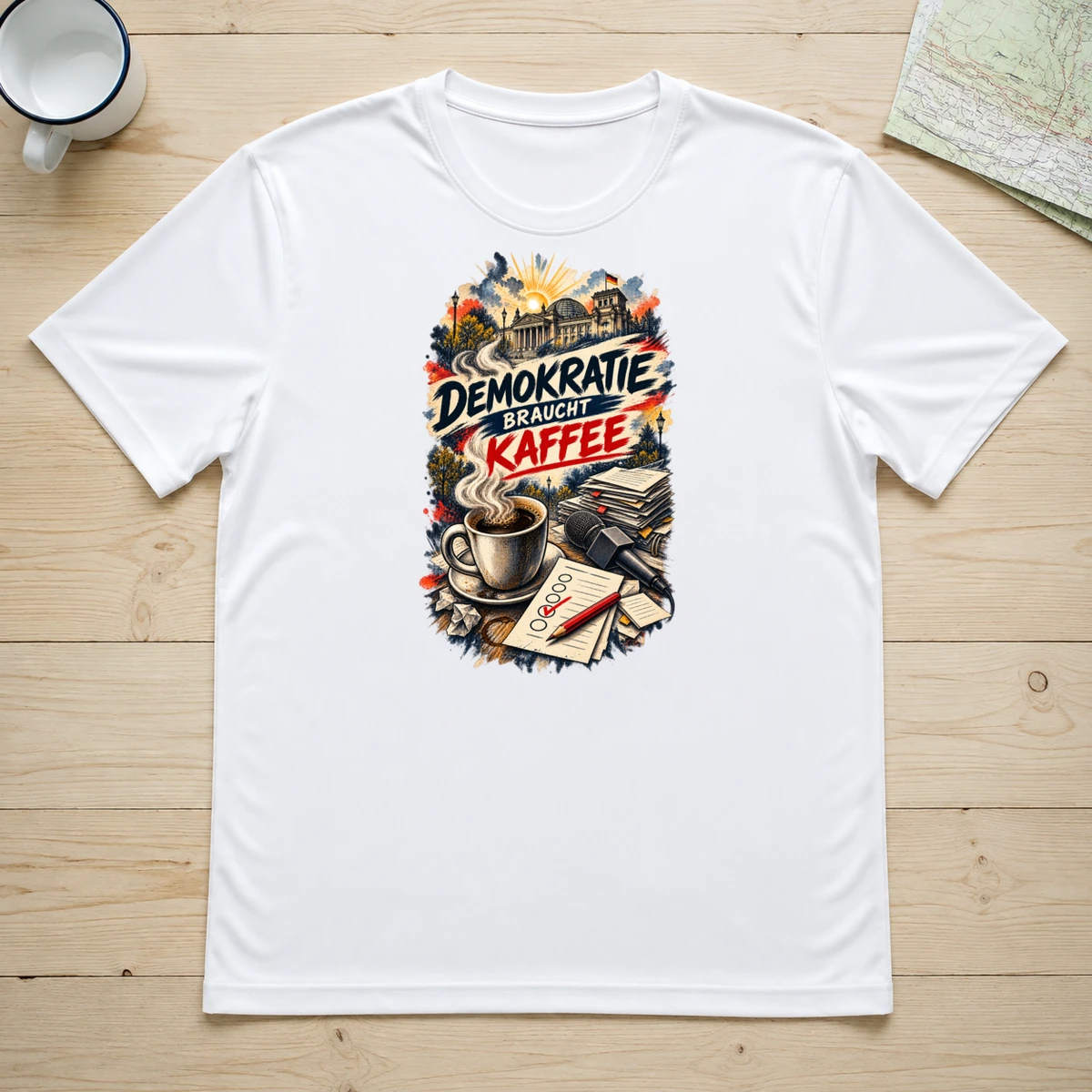 Demokratie braucht Kaffee T-Shirt Sublimation | Marketing-MV