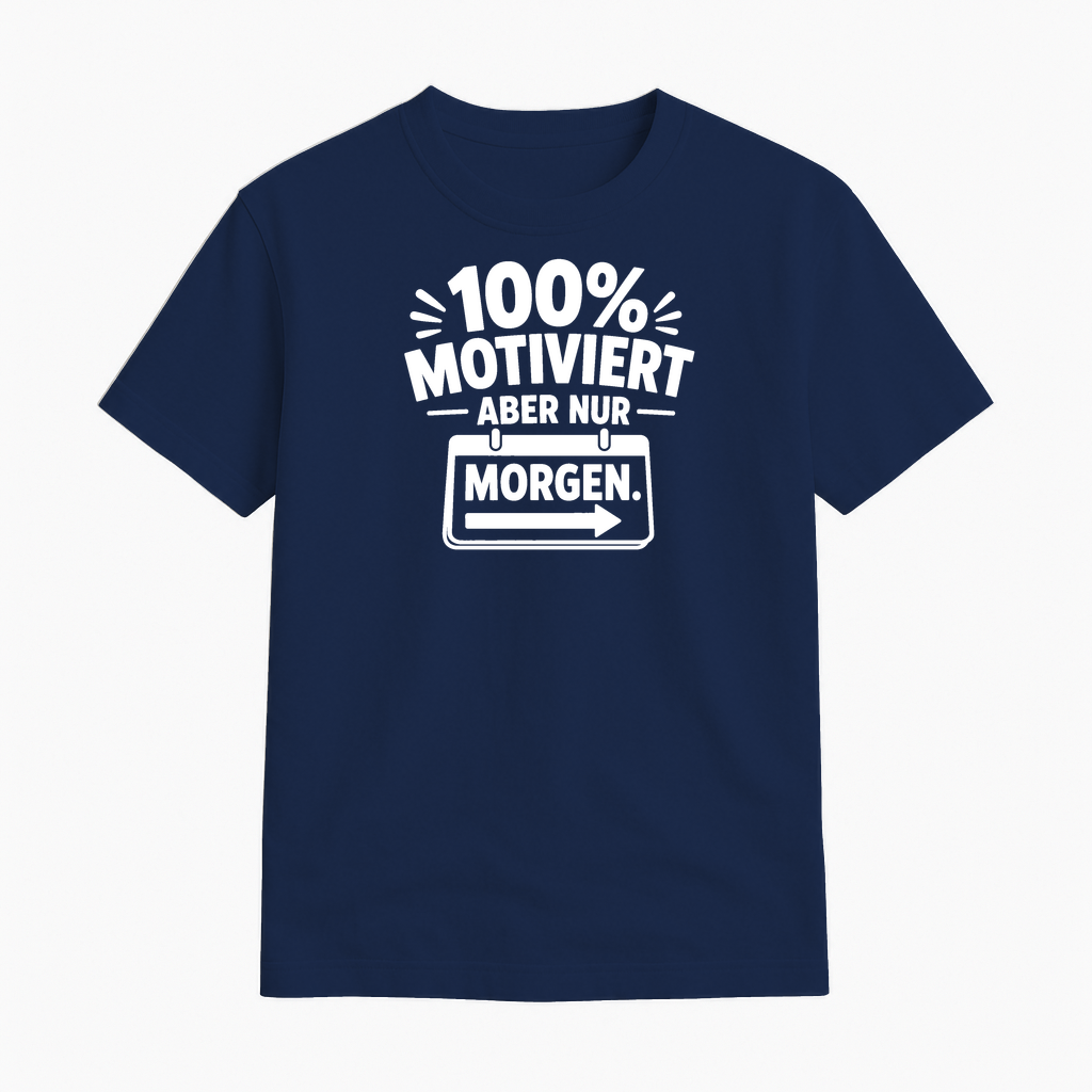 T-Shirt 100 prozent Motiviert aber nur ab morgen | Funshirt by Marketing-MV.com