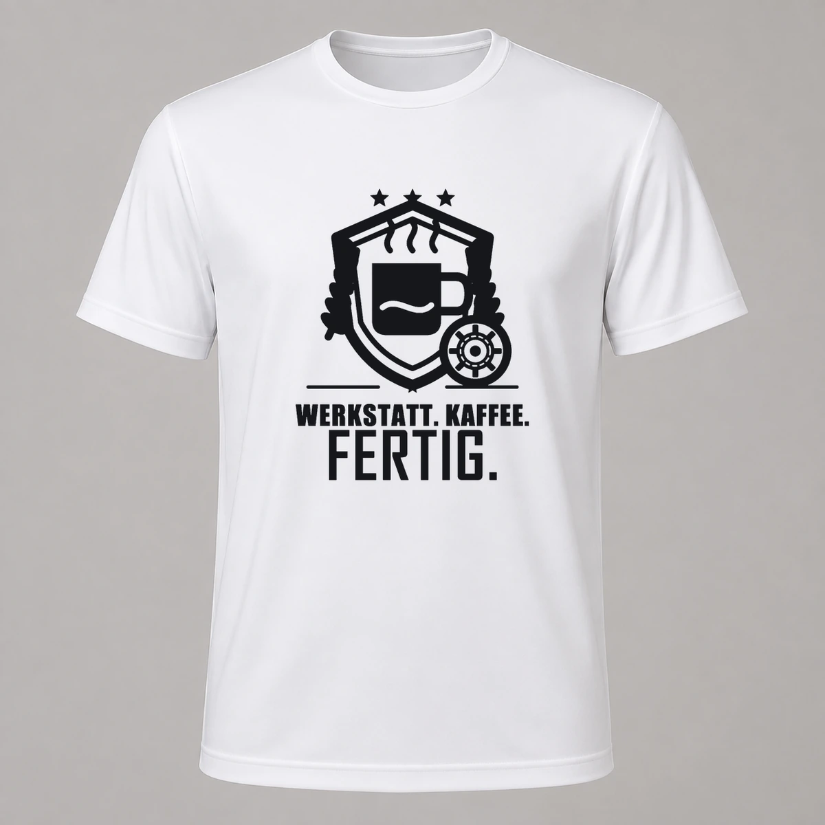 Werkstatt Kaffee Fertig T-Shirt Flexdruck | Marketing-MV
