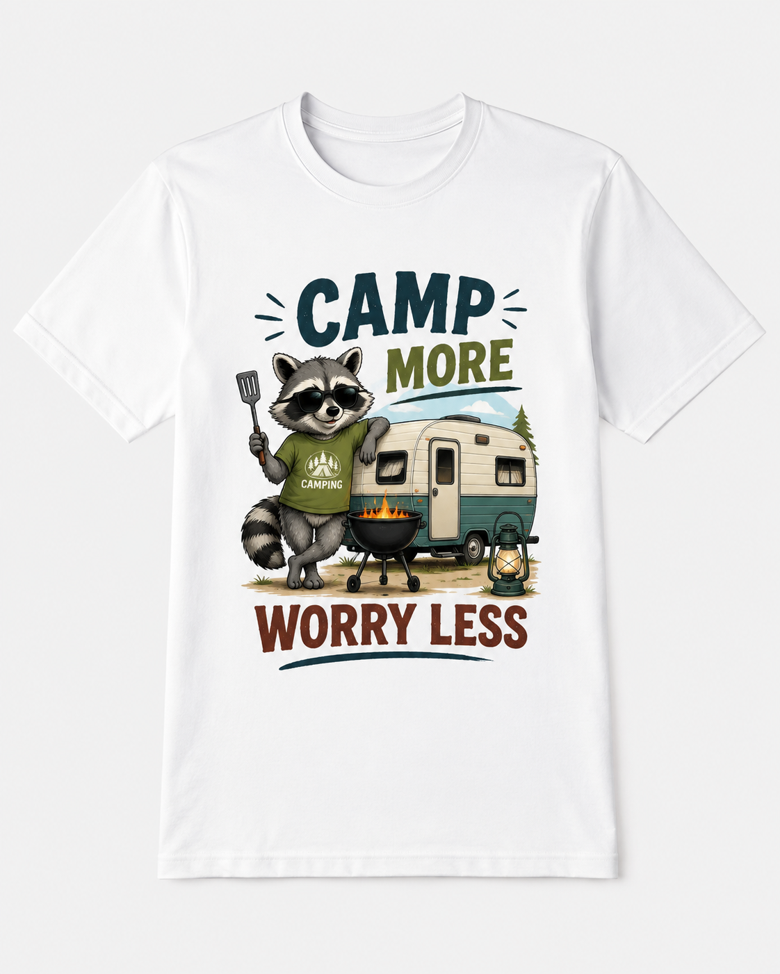 Camp More Worry Less Waschbär – Camper T-Shirt