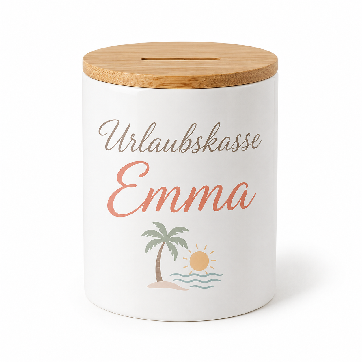 Personalisierte Spardose mit Bambusdeckel