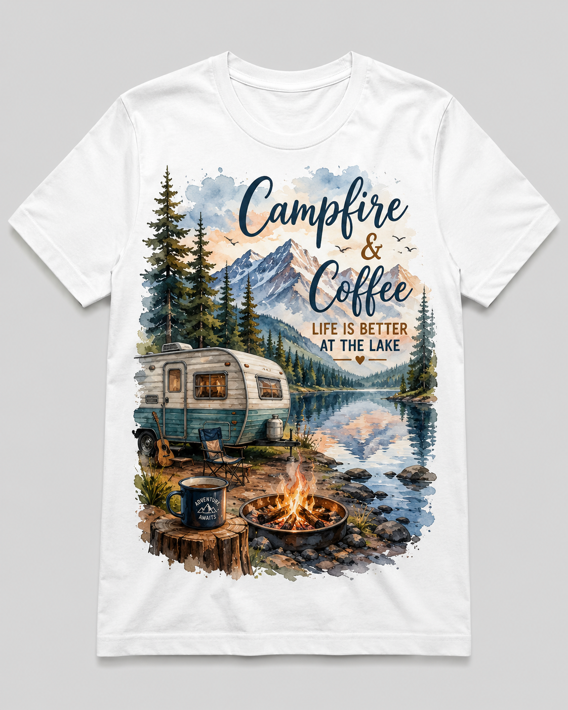 Campfire & Coffee – Camper T-Shirt