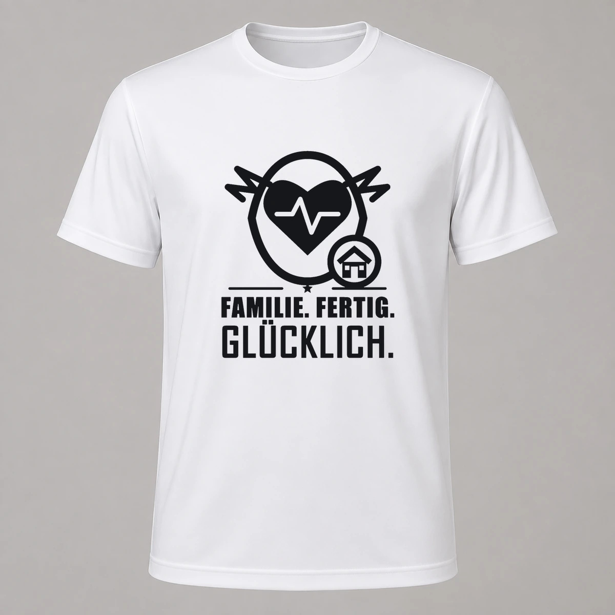 Familie fertig gluecklich T-Shirt Flexdruck | Marketing-MV