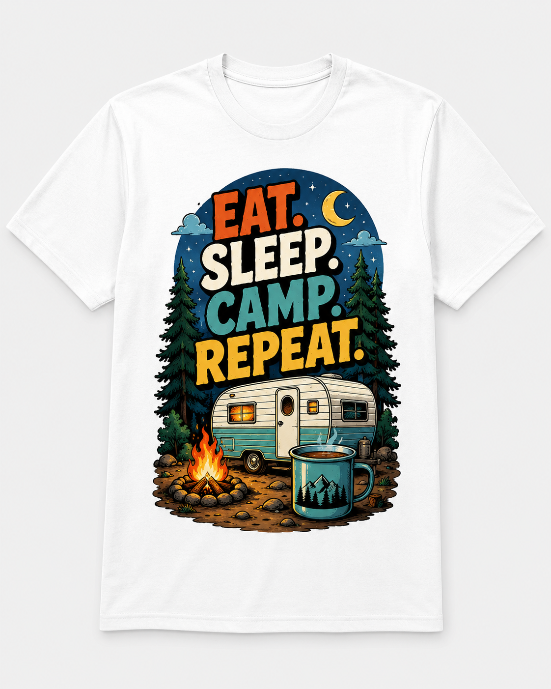 Eat Sleep Camp Repeat Nacht – Camper T-Shirt