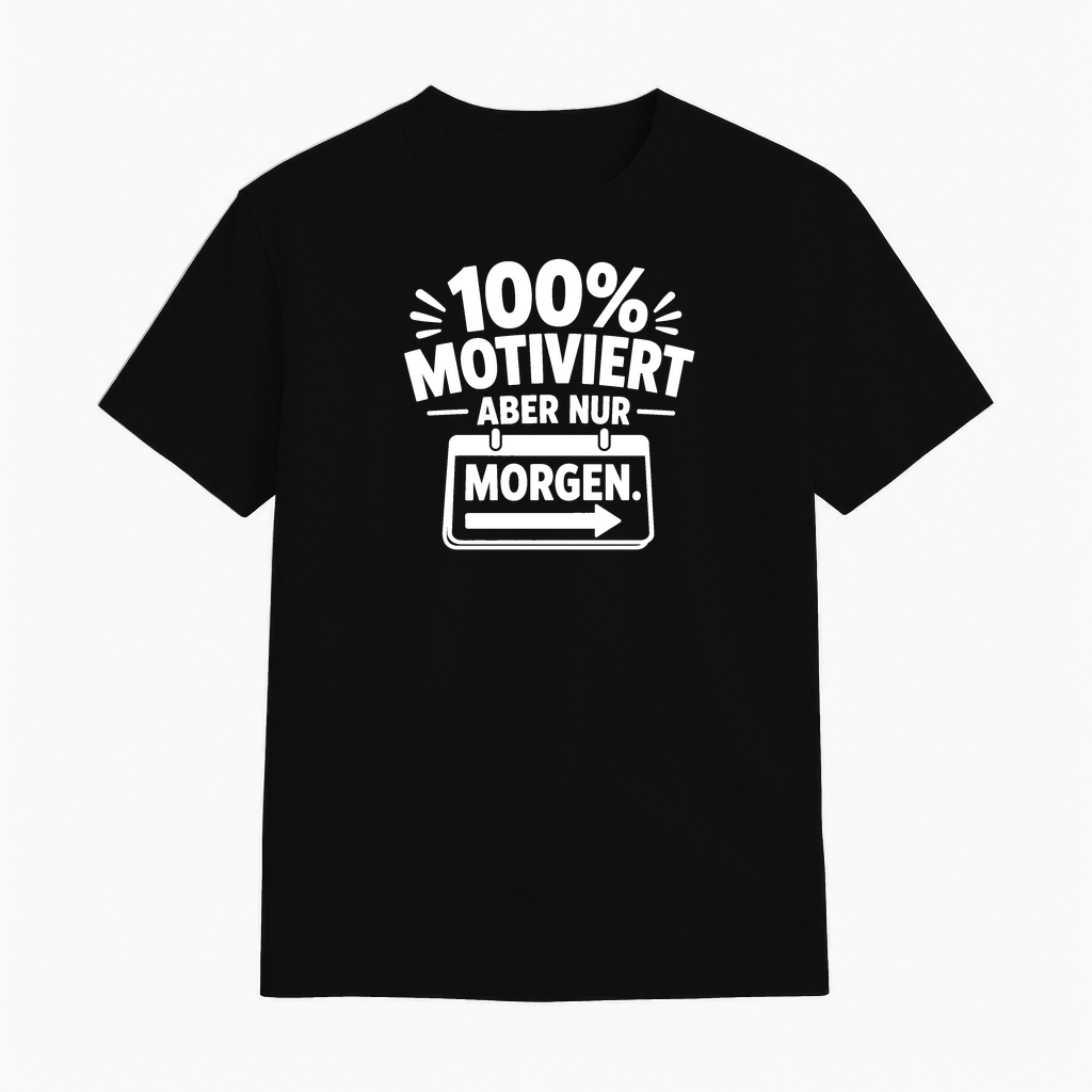 T-Shirt 100 prozent Motiviert aber nur ab morgen | Funshirt by Marketing-MV.com