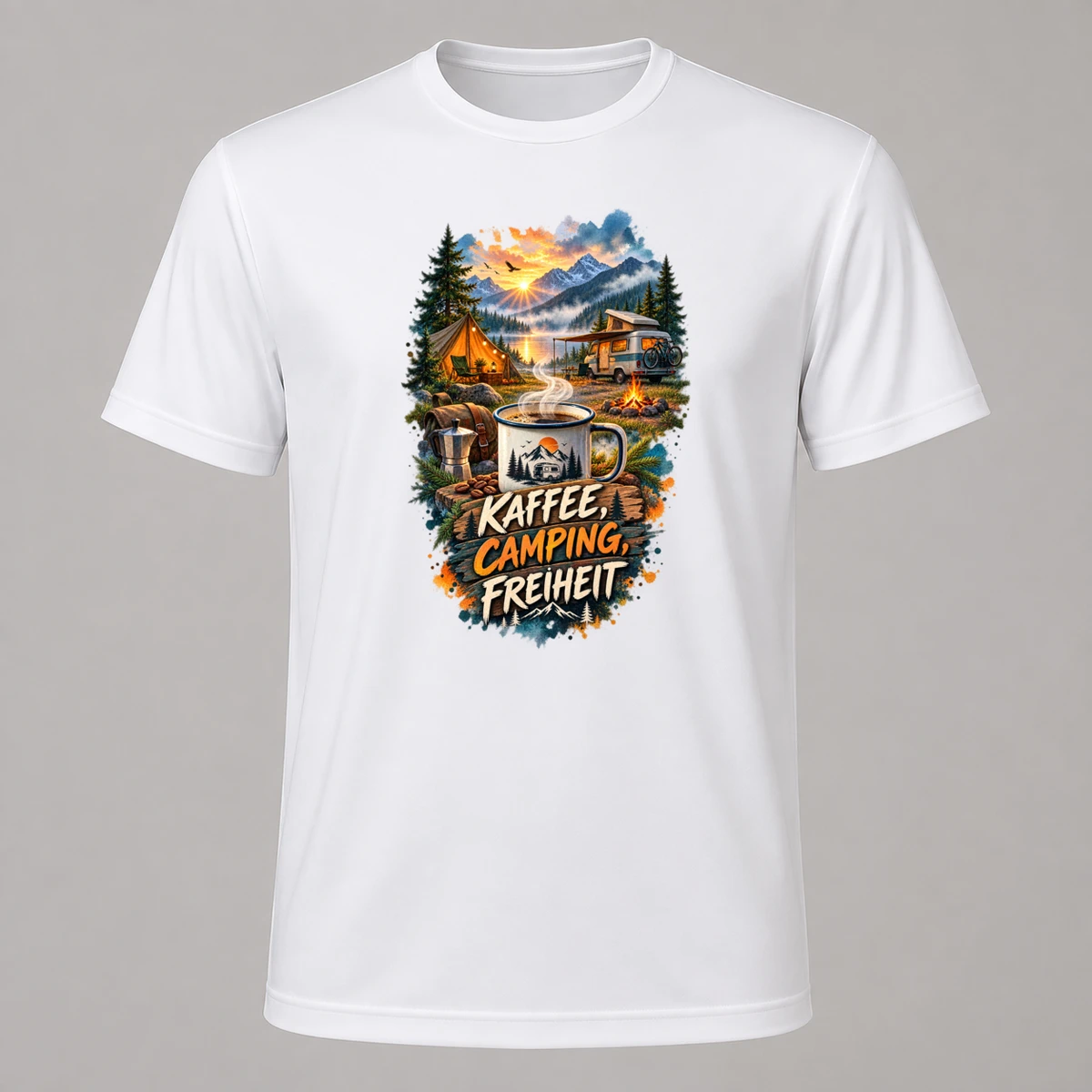Kaffee Camping Freiheit T-Shirt Sublimation | Marketing-MV