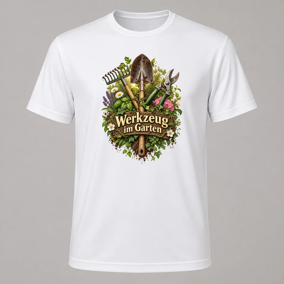 Werkzeug im Garten T-Shirt Sublimation | Marketing-MV