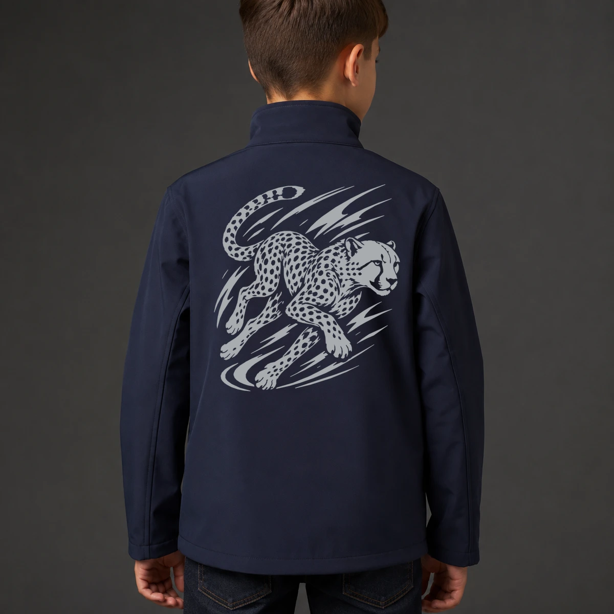 Geparden-Tempo Kids Softshelljacke | reflect+ by Marketing-MV