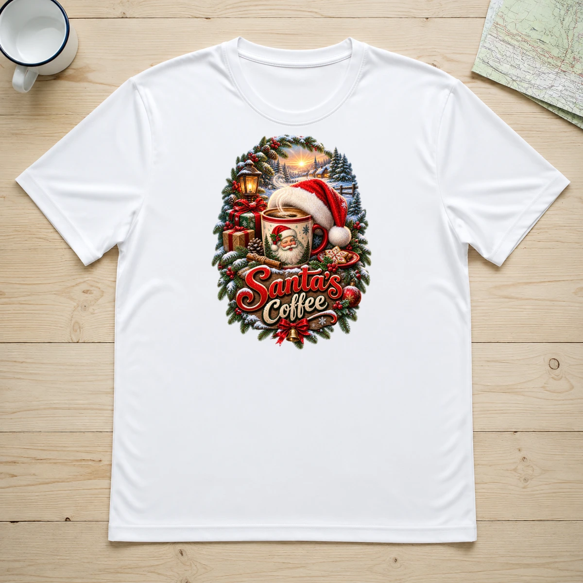 Santa's Coffee T-Shirt Sublimation | Marketing-MV