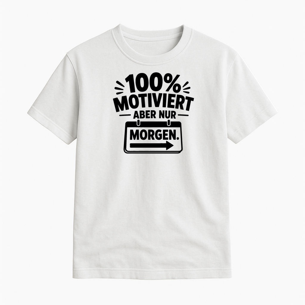 T-Shirt 100 prozent Motiviert aber nur ab morgen | Funshirt by Marketing-MV.com