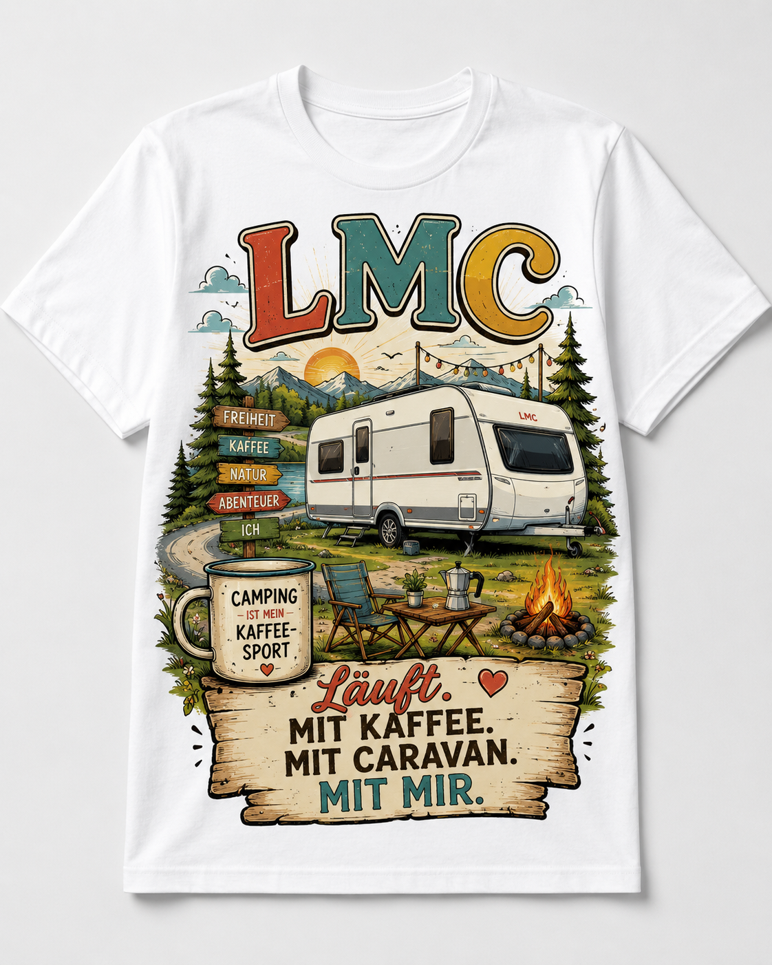 LMC Läuft mit Kaffee und Caravan – Camper T-Shirt