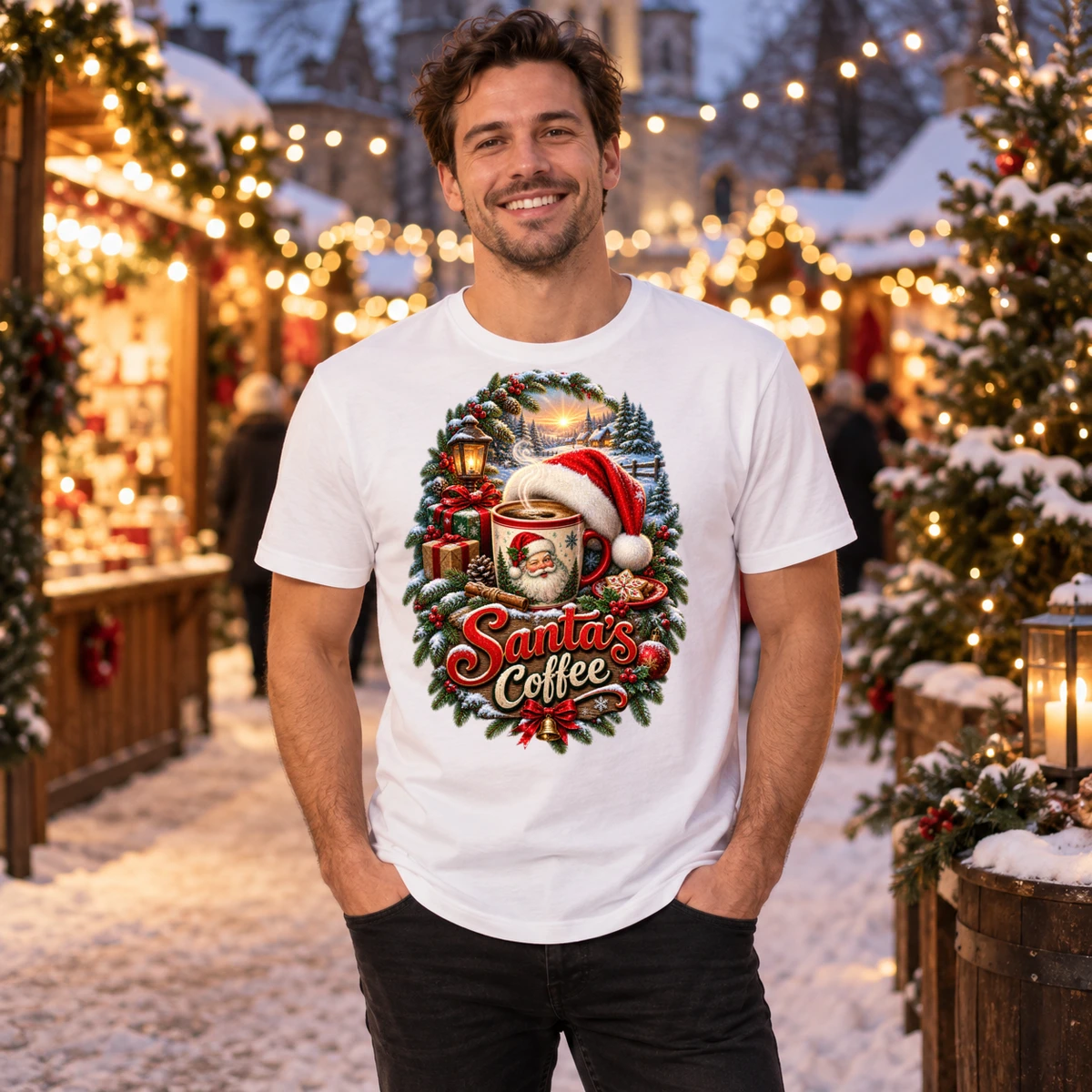 Santa's Coffee T-Shirt Sublimation | Marketing-MV