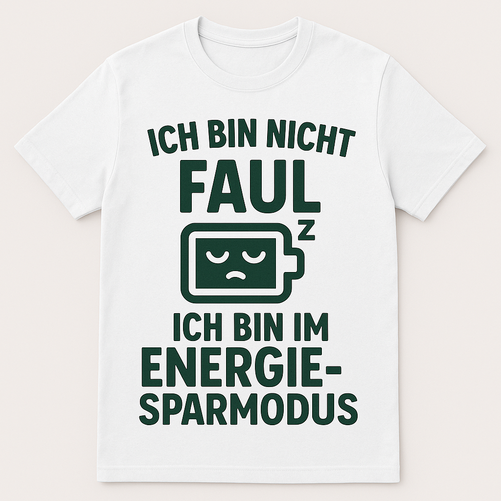 Ich bin nicht faul – Ich bin im Energiesparmodus – Fun Shirt by Marketing-MV.com