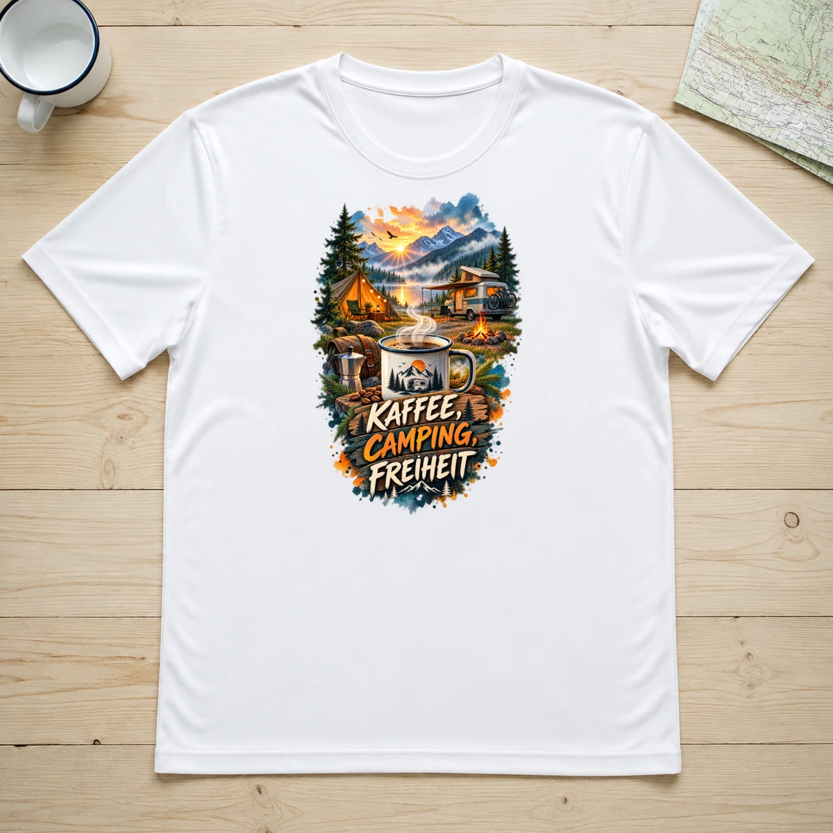 Kaffee Camping Freiheit T-Shirt Sublimation | Marketing-MV