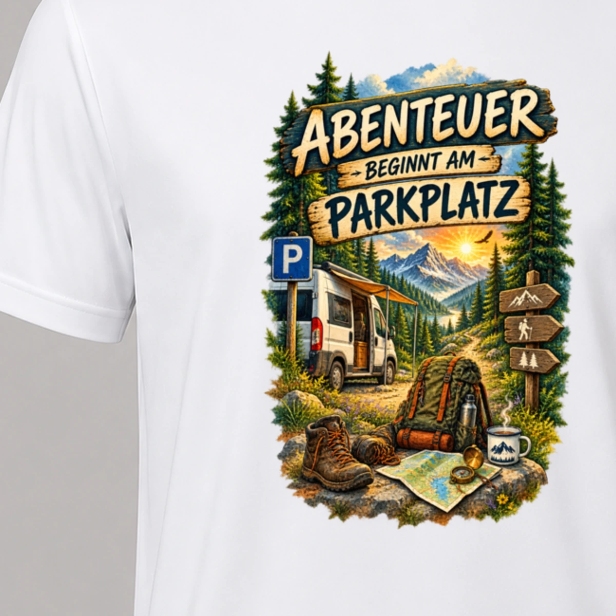 Abenteuer beginnt am Parkplatz T-Shirt Sublimation | Marketing-MV