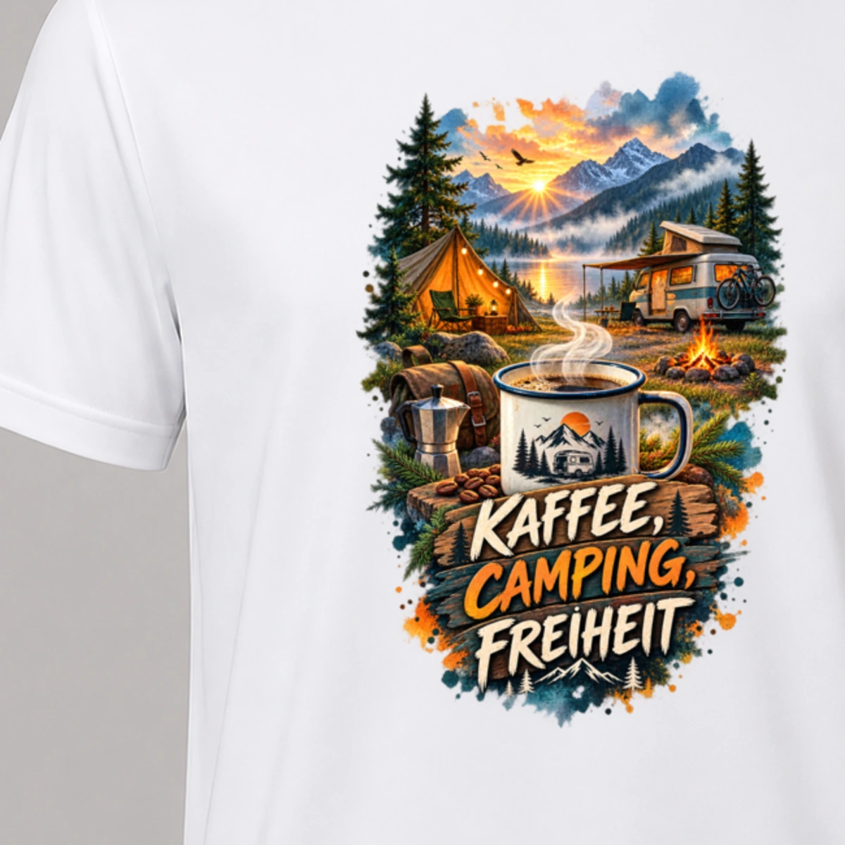 Kaffee Camping Freiheit T-Shirt Sublimation | Marketing-MV