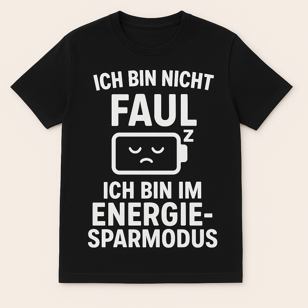 Ich bin nicht faul – Ich bin im Energiesparmodus – Fun Shirt by Marketing-MV.com