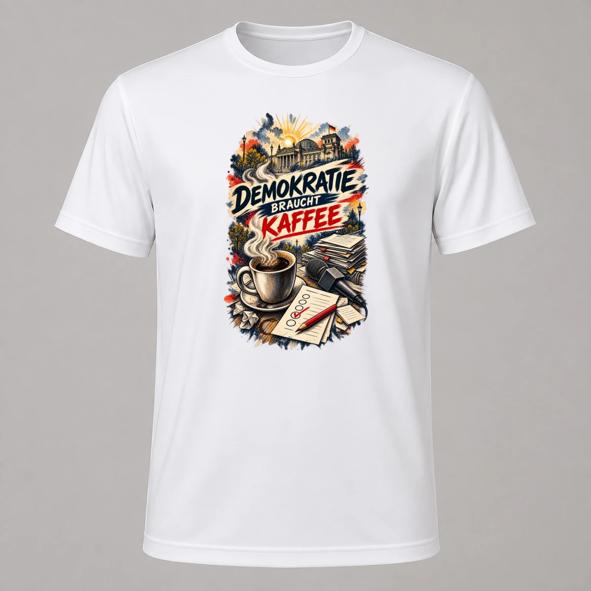 Demokratie braucht Kaffee T-Shirt Sublimation | Marketing-MV