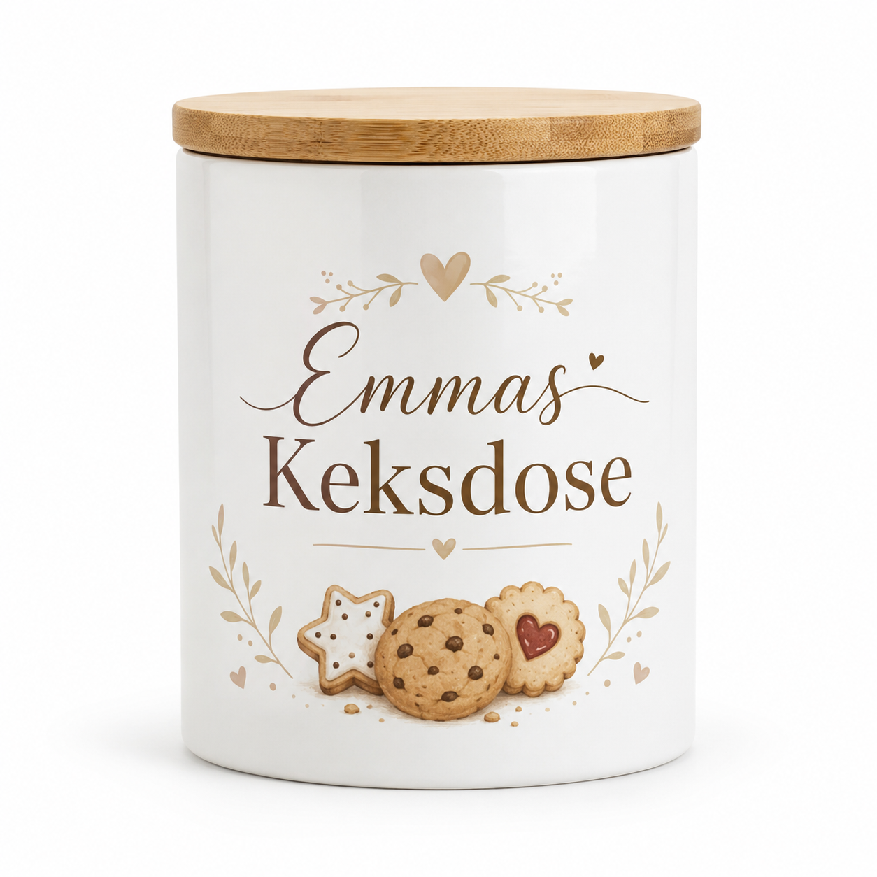 Personalisierte Keramikdose mit Bambusdeckel